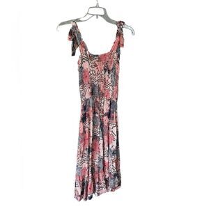 Self Contrast Peony Print Cotton Midi Dress XS